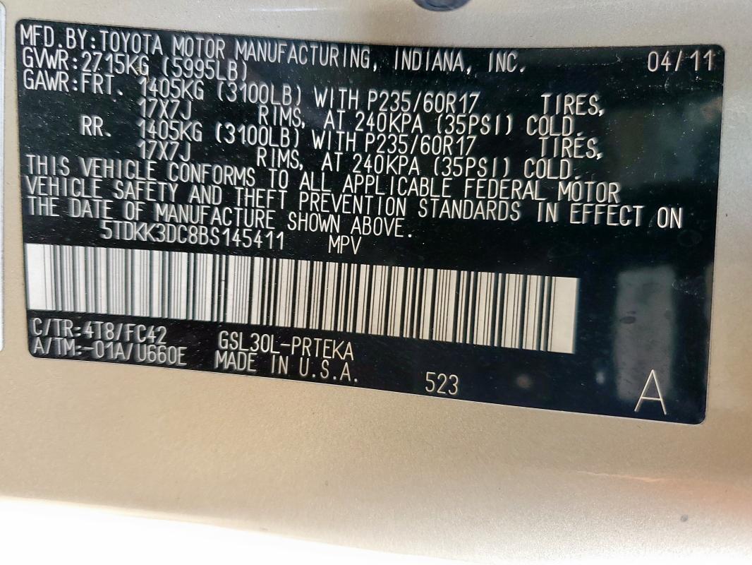 5TDKK3DC8BS145411 - 2011 TOYOTA SIENNA LE Złoty zdjęcie 14