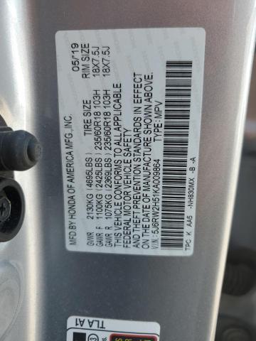 5J6RW2H51KA009864 - 2019 HONDA CR-V EX SILVER photo 13