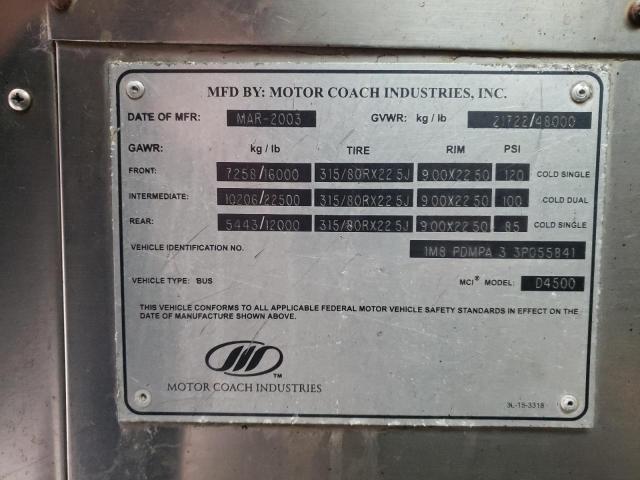 1M8PDMPA33P055841 - 2003 MOTOR COACH INDUSTRIES TRANSIT BU BLUE photo 10