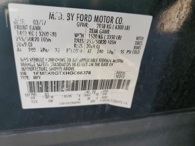 1FM5K8GTXHGC66378 - 2017 FORD EXPLORER SPORT BLACK photo 13