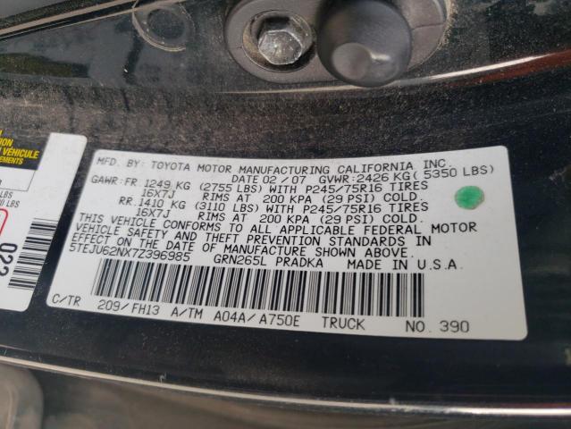 5TEJU62NX7Z396985 - 2007 TOYOTA TACOMA DOUBLE CAB PRERUNNER BLACK photo 12