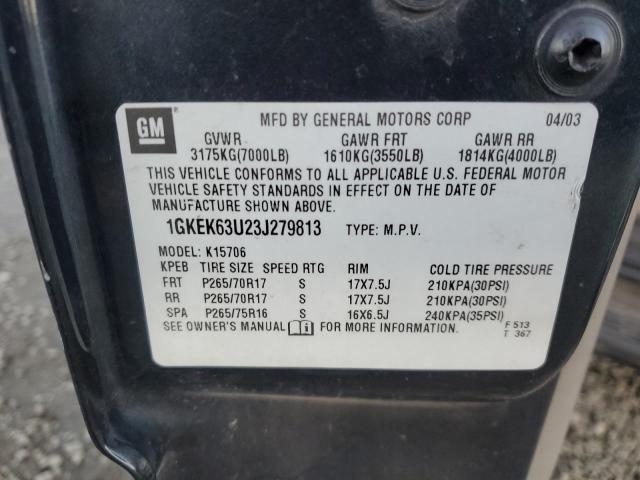 1GKEK63U23J279813 - 2003 GMC YUKON DENALI CHARCOAL photo 13