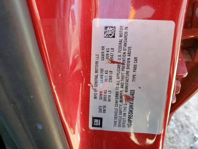 1G4PR5SK9H4103403 - 2017 BUICK VERANO SPORT TOURING RED photo 10