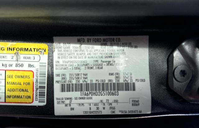 1FA6P0HD2G5100603 - 2016 FORD FUSION SE GRAY photo 10