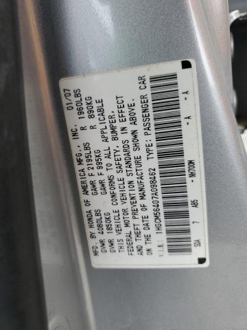 1HGCM56407A098462 - 2007 HONDA ACCORD LX SILVER photo 12