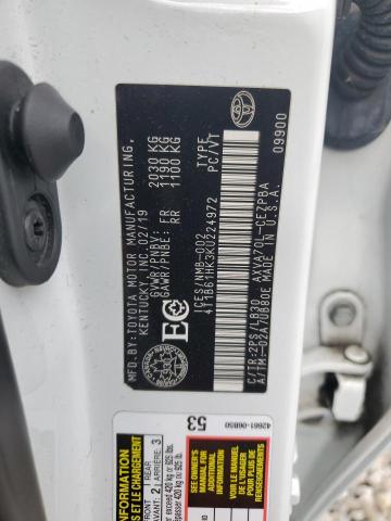 4T1B61HK3KU224972 - 2019 TOYOTA CAMRY XSE WHITE photo 12