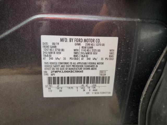 2FMPK3J96KBC59645 - 2019 FORD EDGE SEL GRAY photo 13