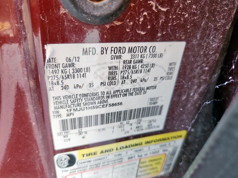 1FMJU1H59CEF58656 - 2012 FORD EXPEDITION XLT MAROON photo 13