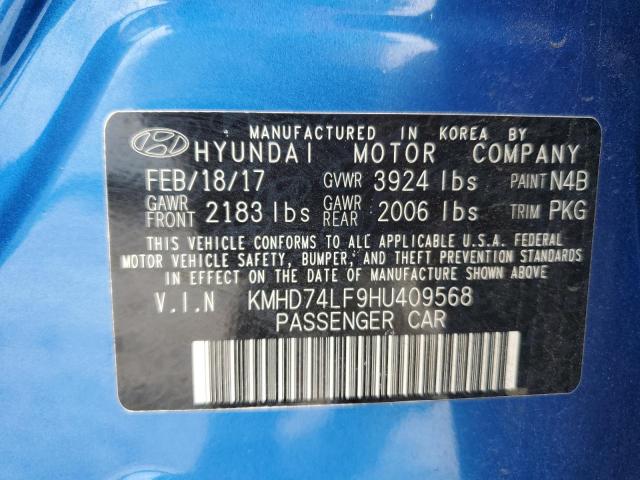 KMHD74LF9HU409568 - 2017 HYUNDAI ELANTRA SE BLUE photo 12