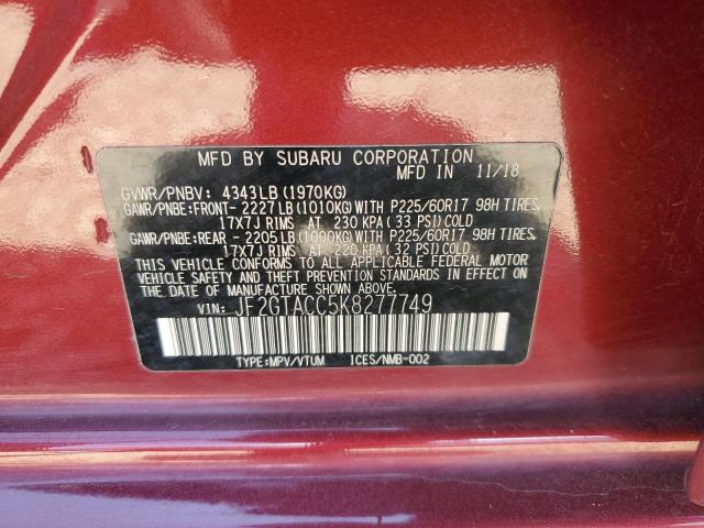 JF2GTACC5K8277749 - 2019 SUBARU CROSSTREK PREMIUM MAROON photo 14