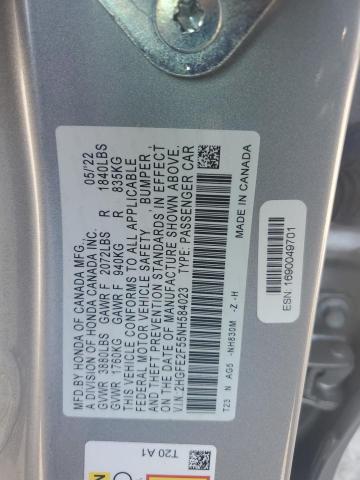 2HGFE2F55NH584023 - 2022 HONDA CIVIC SPORT ვერცხლისფერი ფოტო 12
