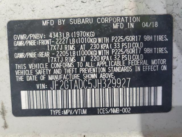 JF2GTADC5JH329927 - 2018 SUBARU CROSSTREK PREMIUM 白色 照片 14