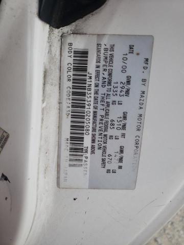 JM1NB353910205080 - 2001 MAZDA MX-5 MIATA BASE WHITE photo 12