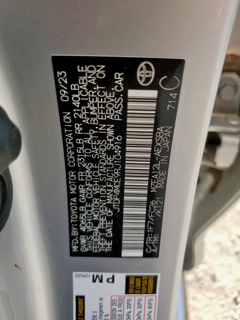 JTDP4MCE9RJ104916 - 2024 TOYOTA COROLLA SE SILVER photo 12