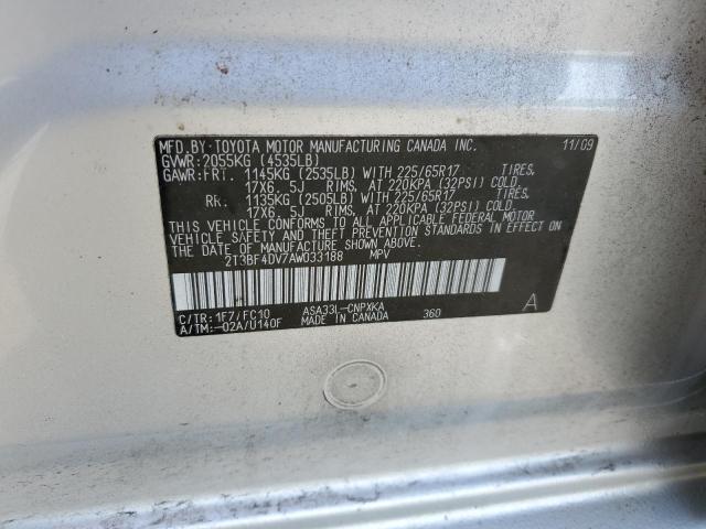 2T3BF4DV7AW033188 - 2010 TOYOTA RAV4 SILVER photo 12