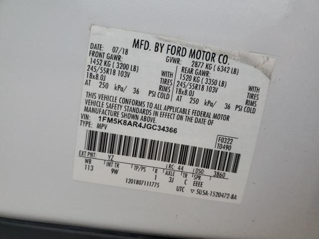 1FM5K8AR4JGC34366 - 2018 FORD EXPLORER POLICE INTERCEPTOR WHITE photo 12