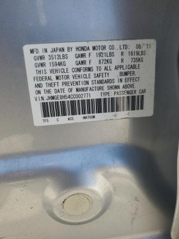 JHMGE8H54CC002771 - 2012 HONDA FIT SPORT SILVER photo 12