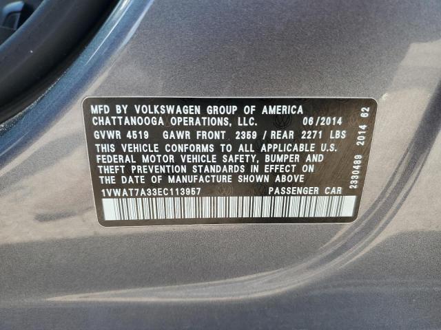1VWAT7A33EC113957 - 2014 VOLKSWAGEN PASSAT S Boz foto 12