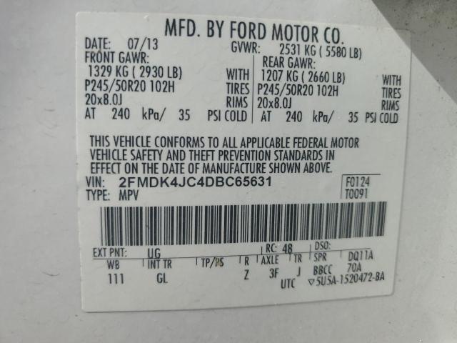 2FMDK4JC4DBC65631 - 2013 FORD EDGE SEL WHITE photo 13