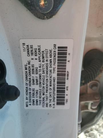 2HGFC2F6XKH514401 - 2019 HONDA CIVIC LX WHITE photo 12