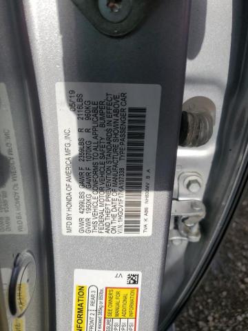 1HGCV1F17KA107338 - 2019 HONDA ACCORD LX SILVER photo 12
