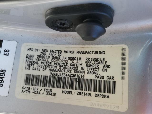 1NXBU4EE4AZ361214 - 2010 TOYOTA COROLLA BASE 银色 照片 12