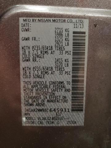 5N1AR2MM9EC645931 - 2014 NISSAN PATHFINDER S 棕色 照片 12