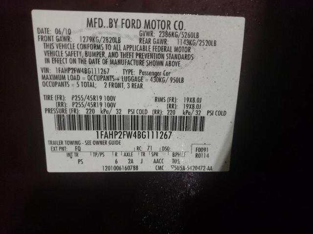 1FAHP2FW4BG111267 - 2011 FORD TAURUS LIMITED BURGUNDY photo 13