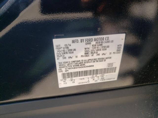 1FM5K8GT0GGC64959 - 2016 FORD EXPLORER SPORT შავი ფოტო 13