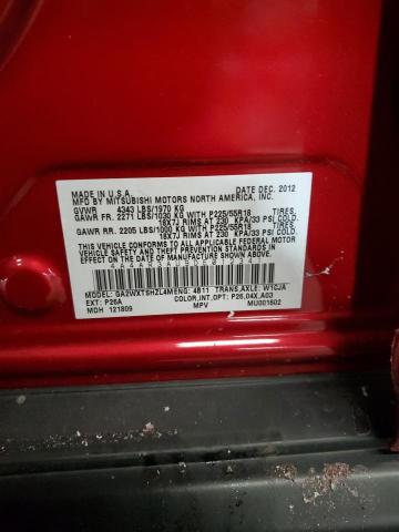 4A4AR3AU9DE012341 - 2013 MITSUBISHI OUTLANDER ES RED photo 14