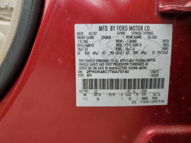 2FMDK48C77BA79740 - 2007 FORD EDGE SEL RED photo 13