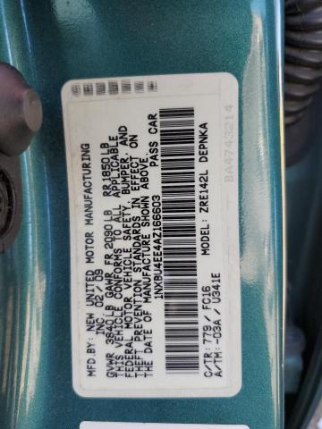 1NXBU4EE4AZ166603 - 2010 TOYOTA COROLLA BASE ტურკოუსი ფოტო 12