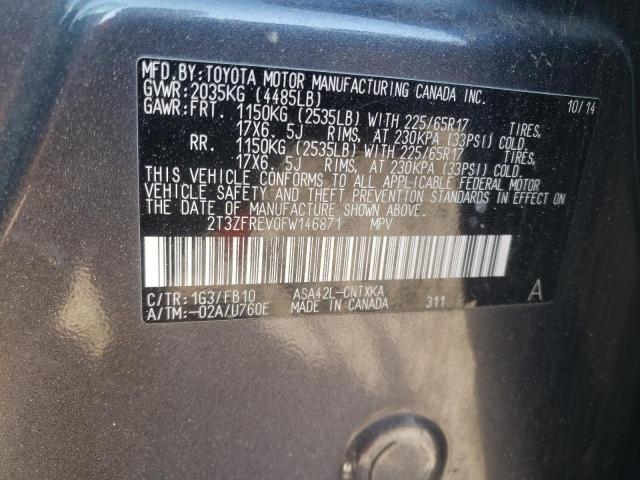 2T3ZFREV0FW146871 - 2015 TOYOTA RAV4 LE 灰色 照片 14