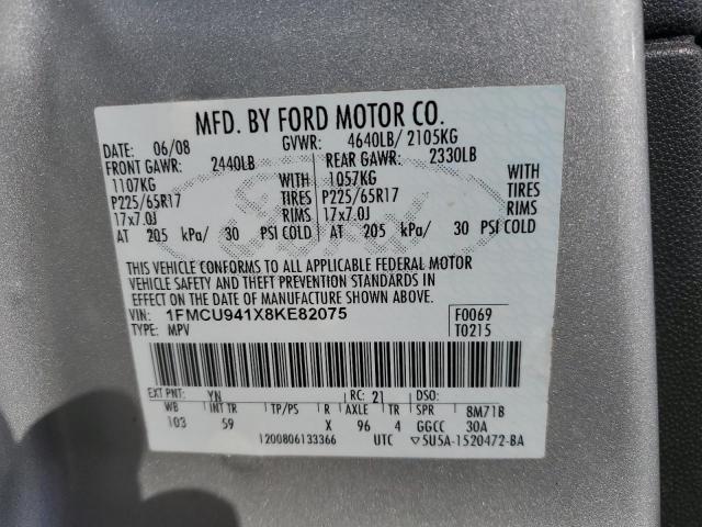 1FMCU941X8KE82075 - 2008 FORD ESCAPE LIMITED 银色 照片 13