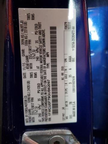 1FMCU0F79GUB62097 - 2016 FORD ESCAPE S BLUE photo 13