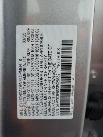 5FPYK3F55SB028552 - 2025 HONDA RIDGELINE RTL 银色 照片 13