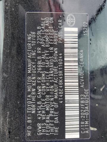 4T4BE46K49R116044 - 2009 TOYOTA CAMRY BASE BLACK photo 12