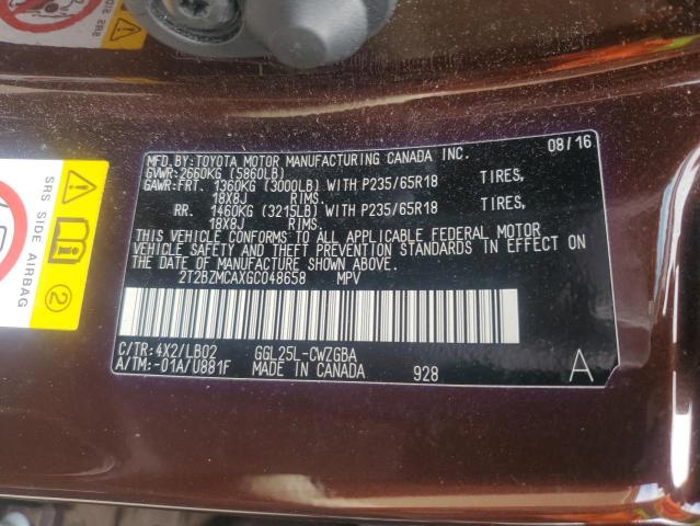 2T2BZMCAXGC048658 - 2016 LEXUS RX 350 BASE BROWN photo 14