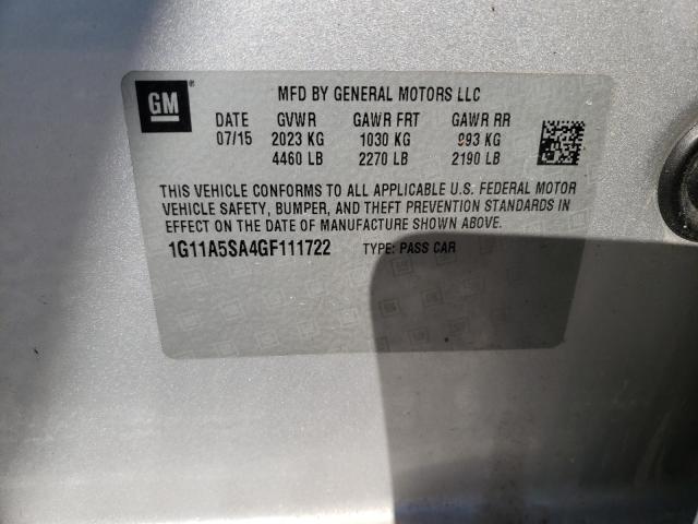 1G11A5SA4GF111722 - 2016 CHEVROLET MALIBU LIM LS 银色 照片 10