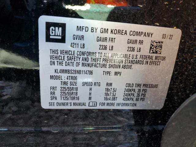 KL4MMBS28NB114706 - 2022 BUICK ENCORE GX PREFERRED BLACK photo 12