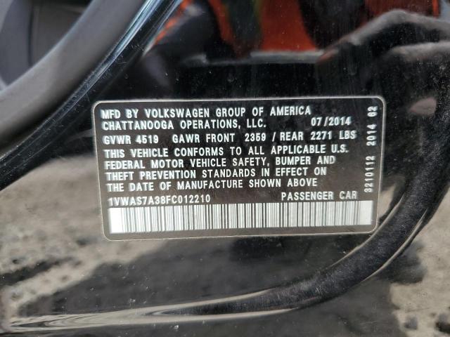 1VWAS7A38FC012210 - 2015 VOLKSWAGEN PASSAT S أسود صورة 12