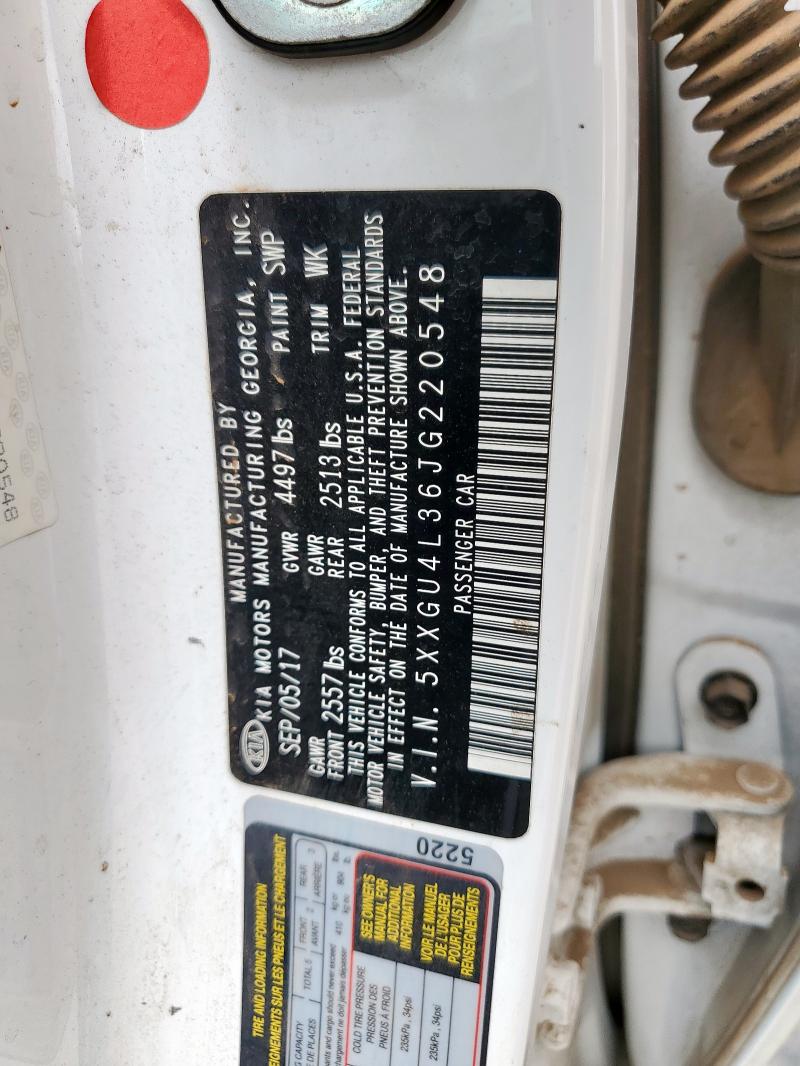 5XXGU4L36JG220548 - 2018 KIA OPTIMA EX WHITE photo 12