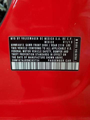 3VW1K7AJ0DM263734 - 2013 VOLKSWAGEN JETTA BASE წითელი ფოტო 12