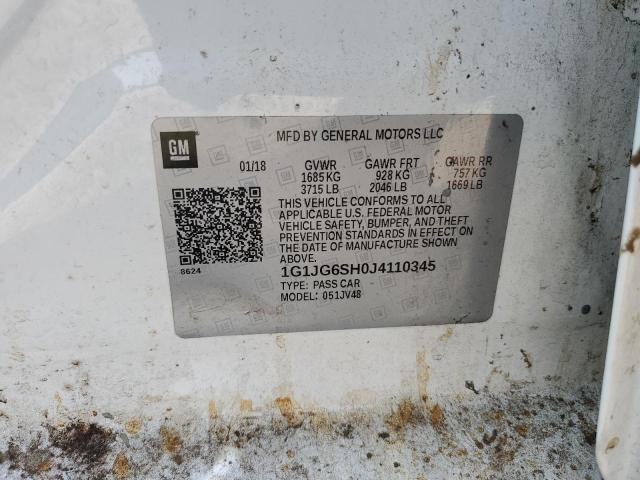 1G1JG6SH0J4110345 - 2018 CHEVROLET SONIC WHITE photo 12