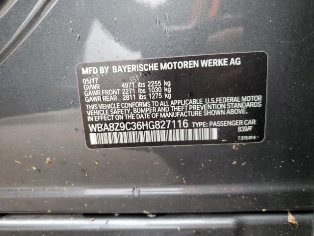 WBA8Z9C36HG827116 - 2017 BMW 330 XIGT GRAY photo 12