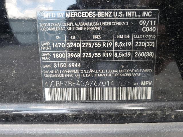 4JGBF7BE4CA767014 - 2012 MERCEDES-BENZ GL 450 4MATIC BLACK photo 14