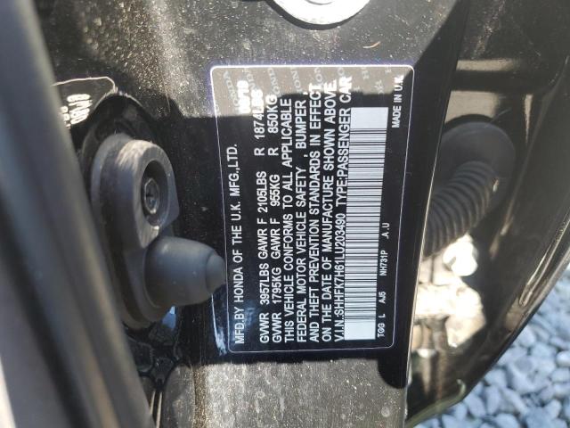 SHHFK7H61LU203490 - 2020 HONDA CIVIC EX შავი ფოტო 12