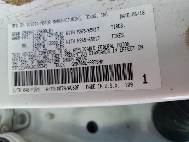 5TFCZ5ANXJX155349 - 2018 TOYOTA TACOMA DOUBLE CAB 白色 照片 12