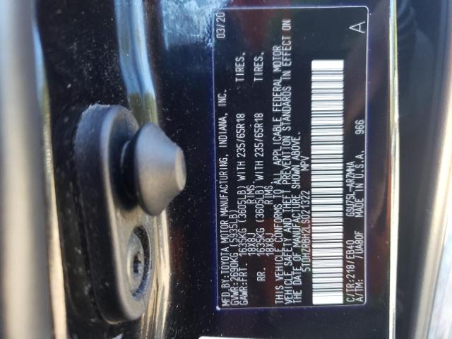 5TDHZRBH2LS021322 - 2020 TOYOTA HIGHLANDER XLE BLACK photo 13