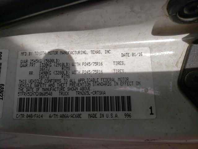 5TFRX5GN7GX060540 - 2016 TOYOTA TACOMA ACCESS CAB თეთრი ფოტო 12